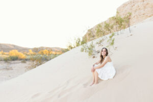 castle rock white sand, girl in white dress